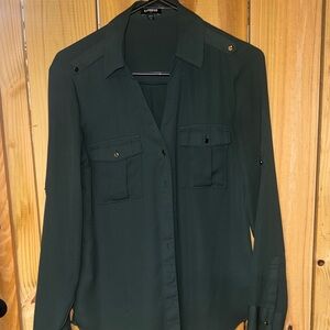 Express Forest Green Button-Up Shirt